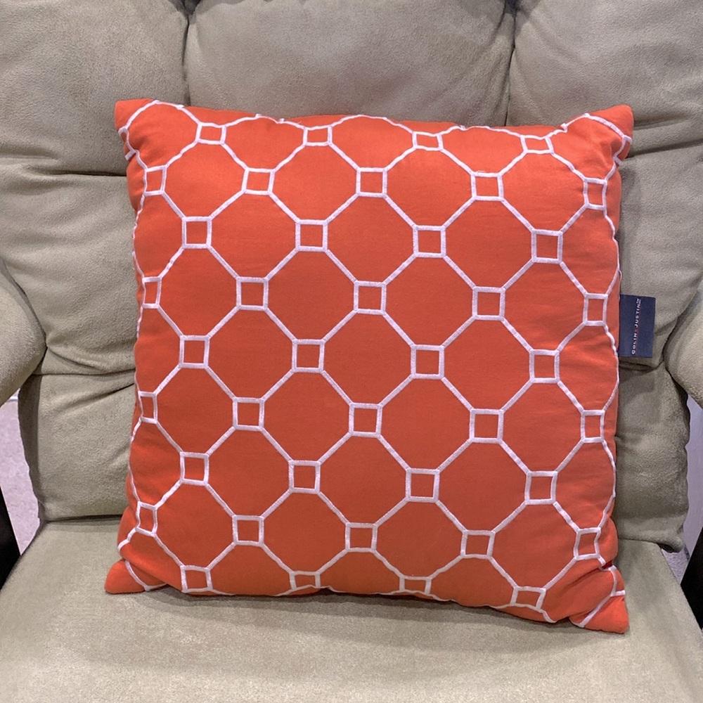 Colin & Justin Orange & White Geometric Decorative Embroidered Pillow Home Decor